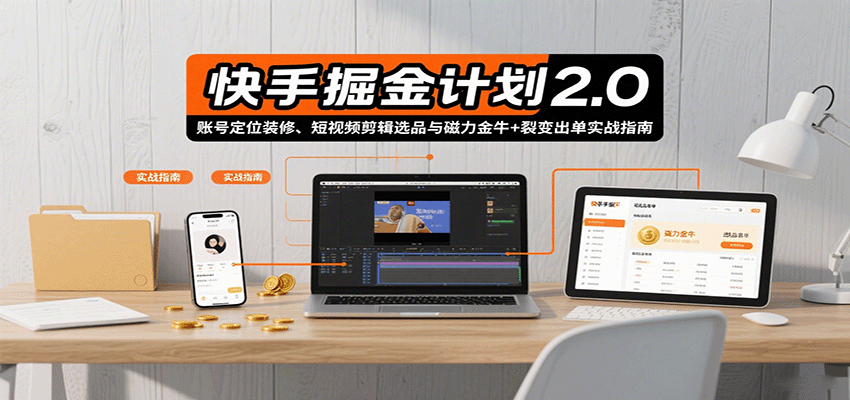 快手掘金计划2.0，账号定位装修、短视频剪辑选品与磁力金牛+裂变出单实战指南-桀创项目掘金社