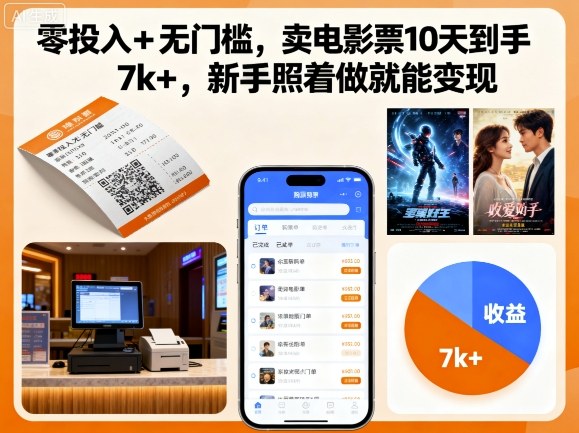 零投入+无门槛，卖电影票10天到手7k+，新手照着做就能变现【揭秘】-桀创项目掘金社