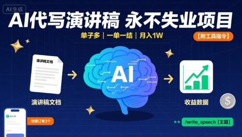AI代写演讲稿，永不失业项目，单子多，一单一结，月入1W【附工具指令】-桀创项目掘金社