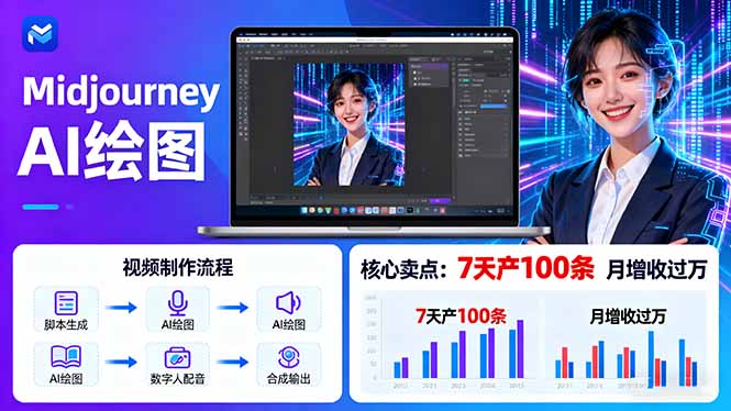 AI绘图照片开口说话视频制作：Midjourney+数字人，7天产100条月增收过万-桀创项目掘金社