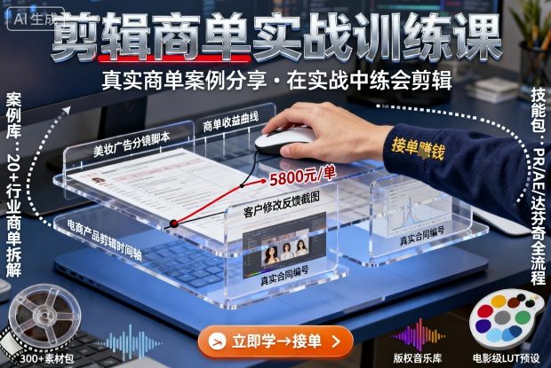 剪辑商单实战训练课，真实商单案例分享，在实战中练会剪辑-桀创项目掘金社