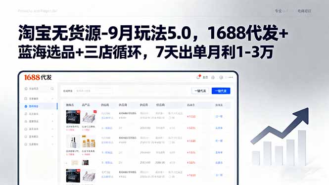 淘宝无货源-9月玩法5.0，1688代发+蓝海选品+三店循环，7天出单月利1-3万-桀创项目掘金社