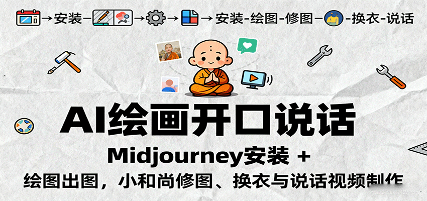 AI绘画开口说话，Midjourney安装 + 绘图出图，小和尚修图、换衣与说话视频制作-桀创项目掘金社