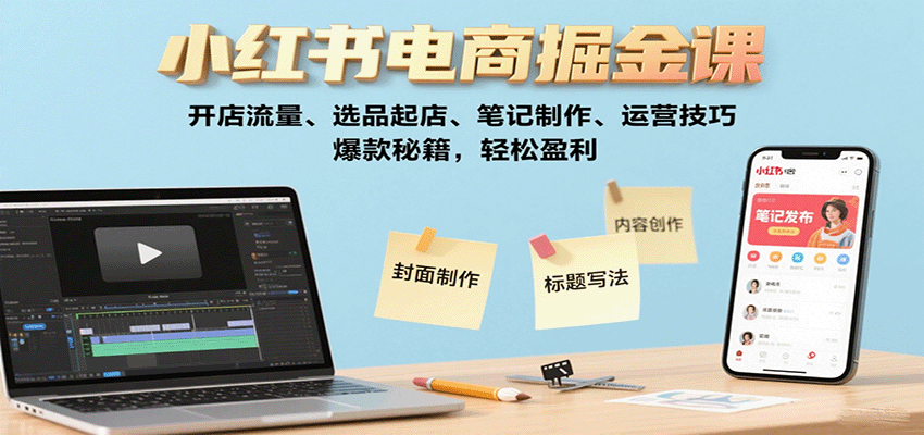 小红书电商掘金课：开店流量、选品起店、笔记制作、运营技巧，爆款秘籍，轻松盈利-桀创项目掘金社