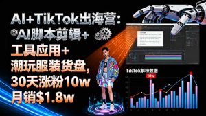 AI+TikTok出海营:AI脚本剪辑+工具应用+潮玩服装货盘,30天涨粉10w月销$1.8w-桀创项目掘金社