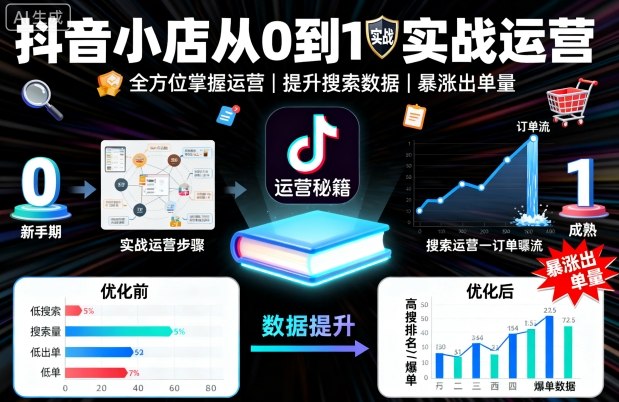 抖音小店从0到1实战运营，帮你全方位掌握小店运营，提升搜索数据与出单量-桀创项目掘金社