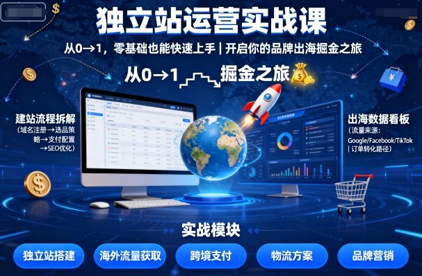 独立站运营实战课，​从0到1，零基础也能快速上手，开启你的品牌出海掘金之旅-桀创项目掘金社