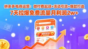 拼多多电商运营:微付费起店+活动引流+爆款打造 7天拉爆免费流量月利润2w+-桀创项目掘金社