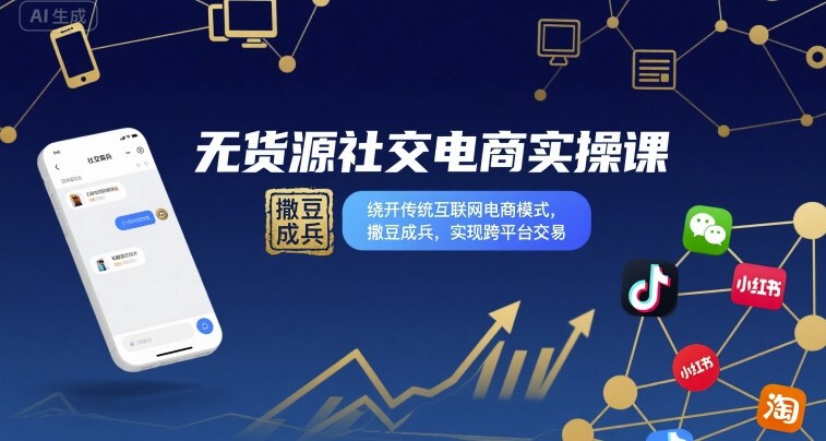 无货源社交电商实操课，绕开传统互联网电商模式，撒豆成兵，实现跨平台交易-桀创项目掘金社
