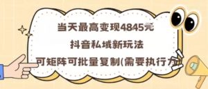 当天最高变现1k+，抖音私域新玩法，可矩阵可批量复制-桀创项目掘金社