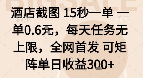 酒店截图15秒一单，一单0.6米，每天任务无上限，全网首发可矩阵单日收益3张【揭秘】-桀创项目掘金社