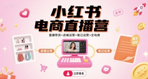 小红书电商直播营，直播带货+店铺运营+笔记运营=全电商-桀创项目掘金社