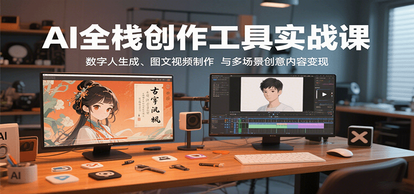 AI全栈创作工具实战课：数字人生成、图文视频制作与多场景创意内容变现-桀创项目掘金社