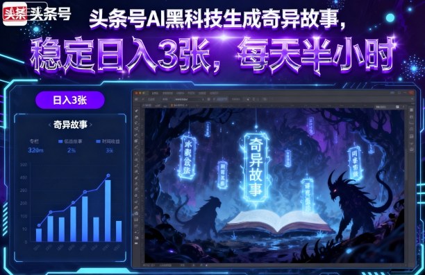 头条号AI黑科技生成奇异故事，稳定日入3张，每天半小时-桀创项目掘金社