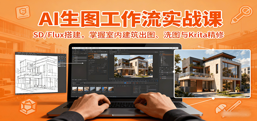 AI生图工作流实战课：SD/Flux搭建，掌握室内建筑出图、洗图与Krita精修-桀创项目掘金社