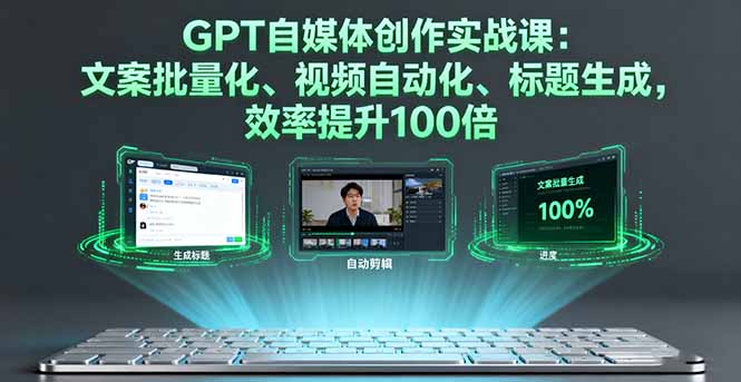 GPT自媒体创作实战课：文案批量化、视频自动化、标题生成，效率提升100倍-桀创项目掘金社