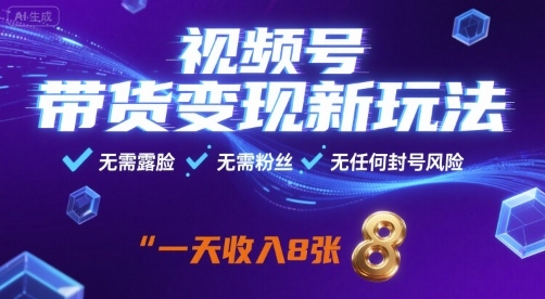 视频号带货变现新玩法，无需露脸，无需粉丝，无任何封号风险，一天收益8张【揭秘】-桀创项目掘金社