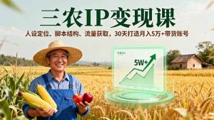 三农IP变现课，人设定位、脚本结构、流量获取，30天打造月入5万+带货账号-桀创项目掘金社