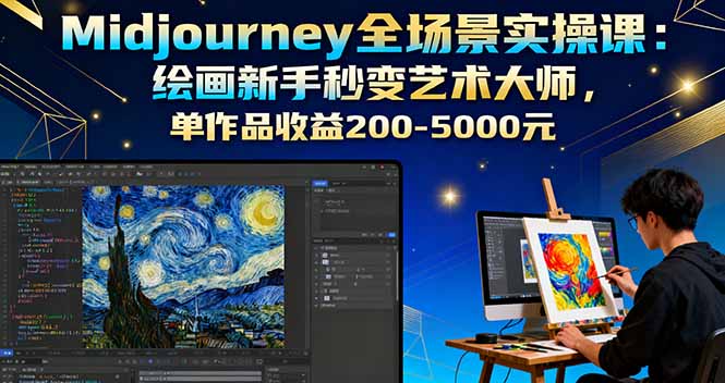 Midjourney全场景实操课：绘画新手秒变艺术大师，单作品收益200-5000元-桀创项目掘金社