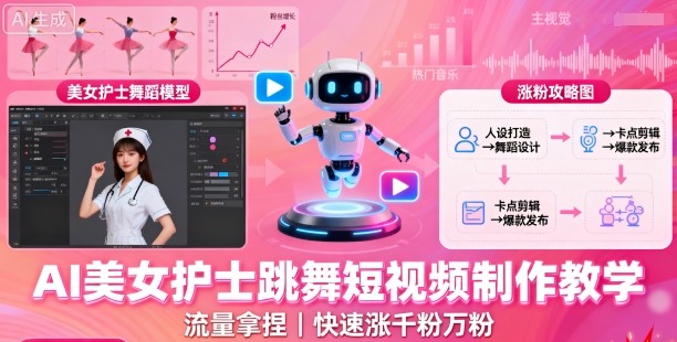 AI美女护士跳舞短视频制作教学，流量拿捏，快速涨千粉万粉【提示词+视频教程】-桀创项目掘金社