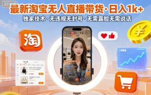 最新淘宝无人直播带货，日入1k+，独家技术，无违规无封号，无需露脸无需说话【揭秘】-桀创项目掘金社