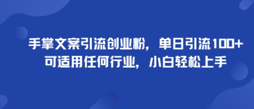 手掌文案引流创业粉，单日引流100+，可适用任何行业，小白轻松上手-桀创项目掘金社