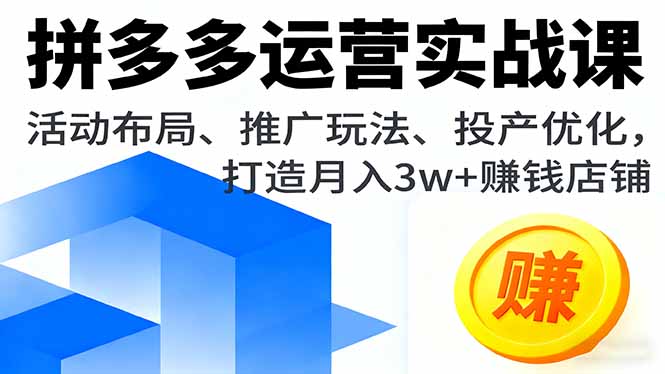 拼多多运营实战课，活动布局、推广玩法、投产优化，打造月入3w+赚钱店铺-桀创项目掘金社