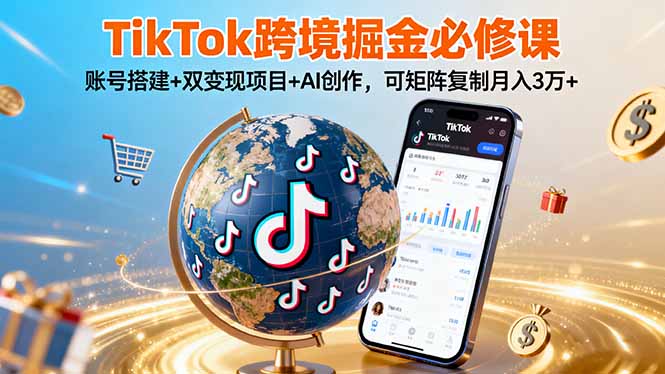 TikTo跨境掘金必修课，账号搭建+双变现项目+AI创作，可矩阵复制月入3万+-桀创项目掘金社