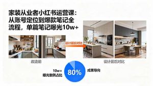 家装从业者小红书运营课：从账号定位到爆款笔记全流程，单篇笔记曝光10w+-桀创项目掘金社