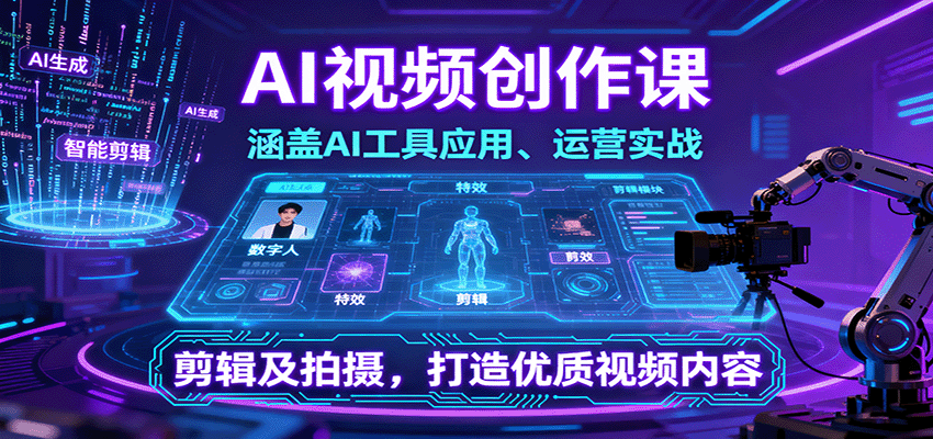 AI视频创作课，涵盖AI工具应用、运营实战、剪辑及拍摄，打造优质视频内容-桀创项目掘金社