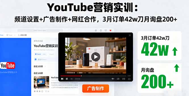 YouTube营销实训：频道设置+广告制作+网红合作，3月订单42w刀月询盘200+-桀创项目掘金社