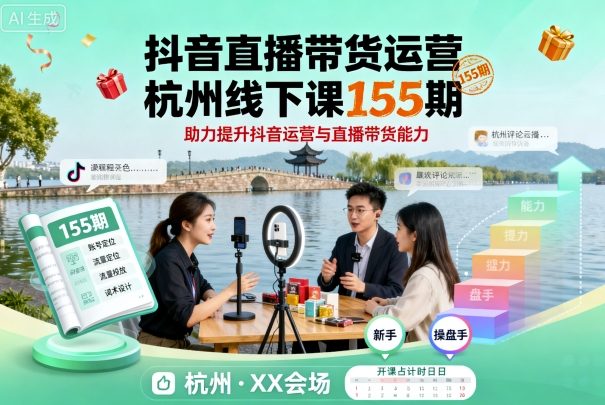 抖音直播带货运营杭州线下课155期，助力提升抖音运营与直播带货能力-桀创项目掘金社