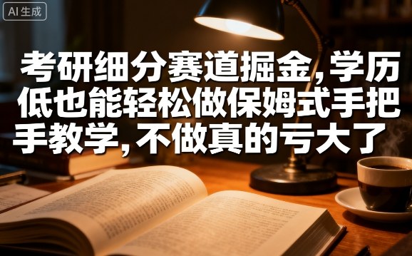 考研细分赛道掘金，日入1k+，学历低也能轻松做保姆式手把手教学，不做真的亏大了【揭秘】-桀创项目掘金社