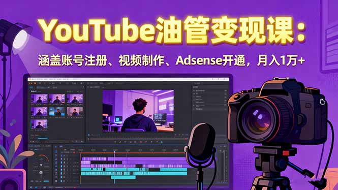 2025YouTube油管变现课：涵盖账号注册、视频制作、Adsense开通，月入1万+-桀创项目掘金社