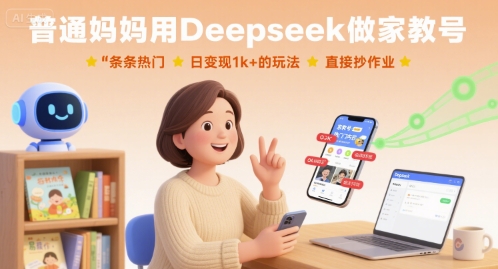 普通妈妈用Deepseek做家教号，条条热门，日变现1k+的玩法，直接抄作业-桀创项目掘金社
