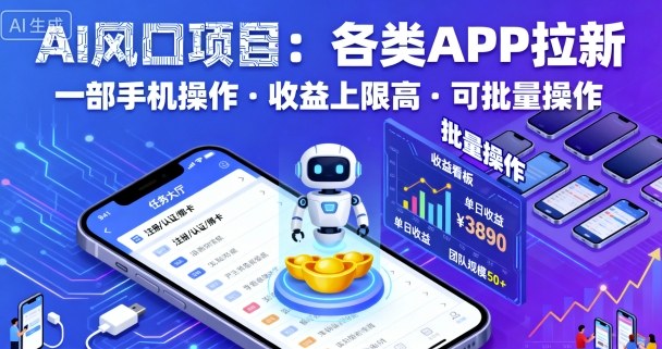 AI风口项目，各类APP拉新，一部手机就可以操作，收益上限高，可批量操作-桀创项目掘金社