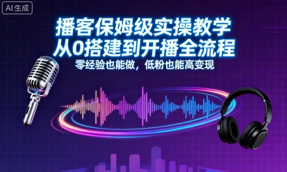 播客保姆级实操教学，从0搭建到开播全流程，零经验也能做，低粉也能高变现-桀创项目掘金社