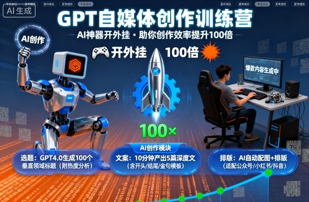 GPT自媒体创作训练营：AI神器开外挂，助你创作效率提升100倍-桀创项目掘金社