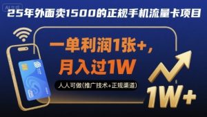 25年外面卖1500的正规手机流量卡项目,一单利润1张+,月入过1W,人人可做(推广技术+正规渠道)【揭秘】-桀创项目掘金社