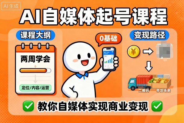 AI自媒体起号课程，0基础小白两周学会，教你自媒体实现商业变现-桀创项目掘金社