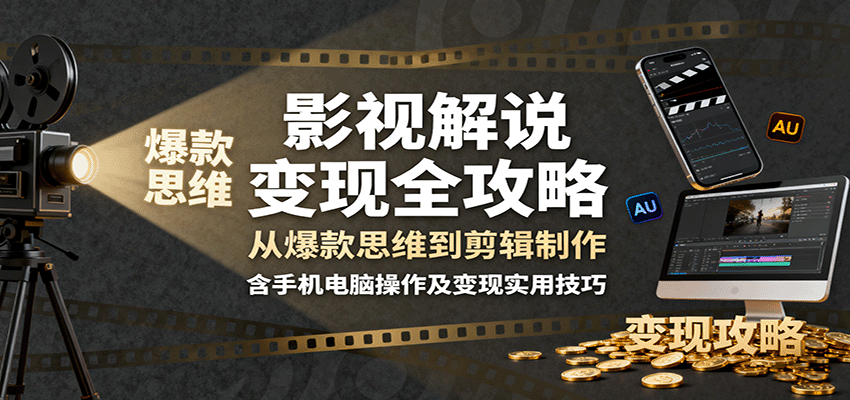 影视解说变现全攻略：从爆款思维到剪辑制作，含手机电脑操作及变现实用技巧-桀创项目掘金社
