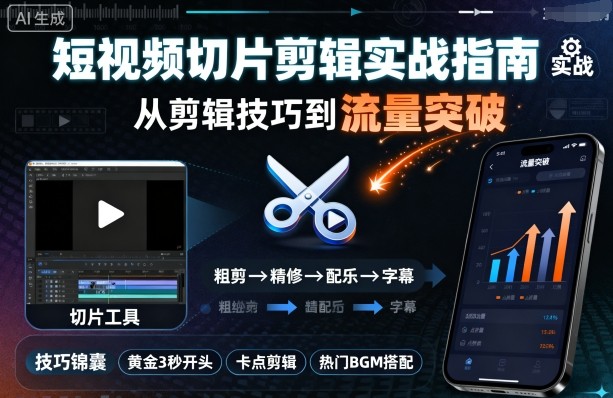 短视频切片剪辑实战指南，从剪辑技巧到流量突破-桀创项目掘金社