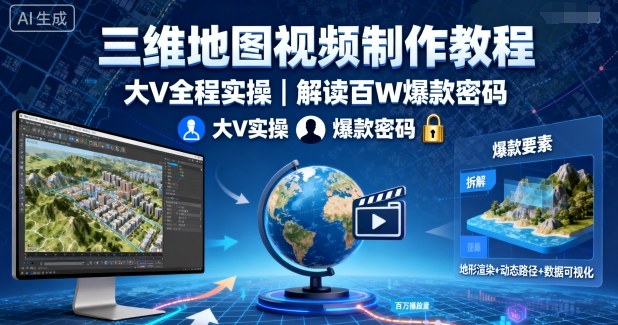 三维地图视频制作教程，大V全程实操，解读百W爆款密码-桀创项目掘金社