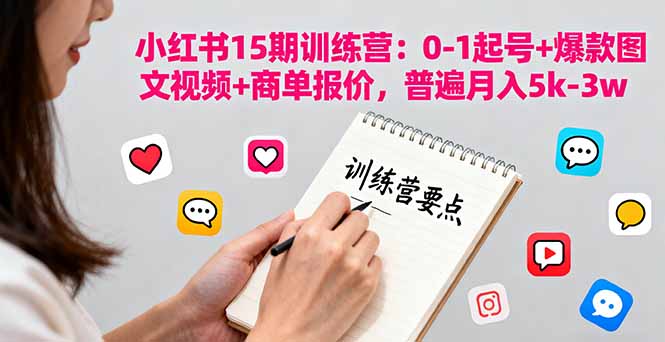 小红书15期训练营：0-1起号+爆款图文视频+商单报价，普遍月入5k-3w-桀创项目掘金社