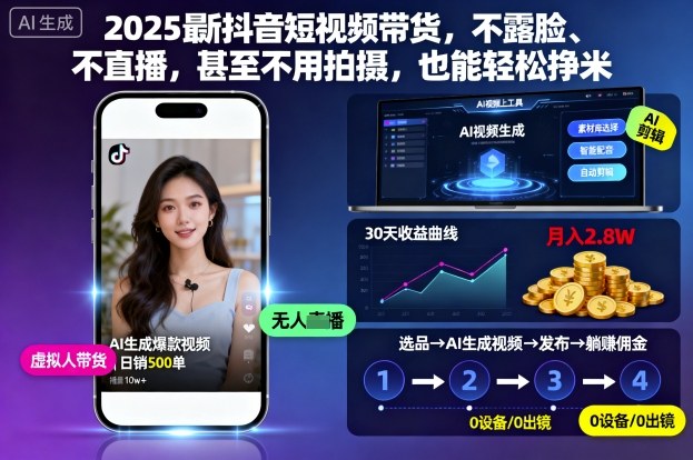 2025最新抖音短视频带货,不露脸、不直播,甚至不用拍摄,也能轻松挣米-桀创项目掘金社