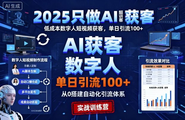2025只做AI获客，AI超级获客实训营，低成本数字人短视频获客，单日引流100+-桀创项目掘金社