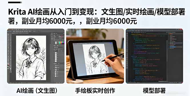 Krita AI绘画从入门到变现：文生图/实时绘画/模型部署，副业月均6000元-桀创项目掘金社