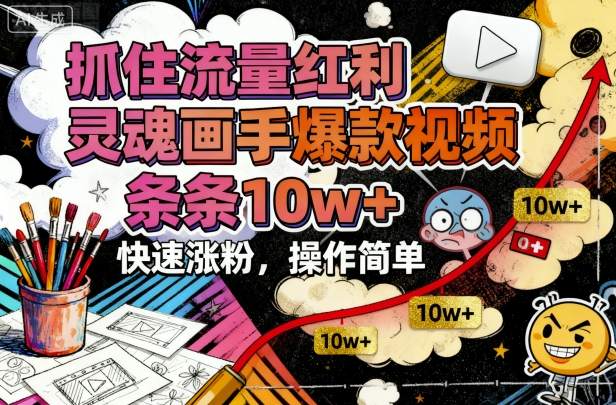 抓住流量红利，灵魂画手爆款视频，条条10w+，快速涨粉，操作简单-桀创项目掘金社