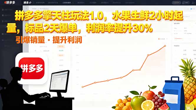 拼多多 擎天柱玩法1.0,水果生鲜2小时起量,标品2天爆单,利润率提升30%-桀创项目掘金社