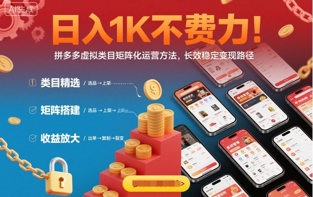 日入1K不费力！拼多多虚拟类目矩阵化运营方法，长效稳定变现路径-桀创项目掘金社